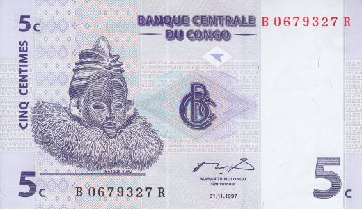Конго 5 centimes 1997 P-81a UNC