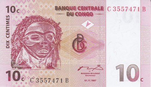 Конго 10 centimes 1997 P-82a UNC