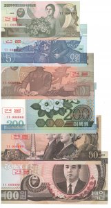 Північна Корея set 6 pcs 1992 P-39s-43s, 48s UNC SPECIMEN