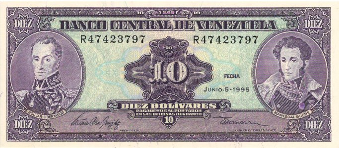 Венесуела 10 bolivaros 1995 P-61d ser.R UNC