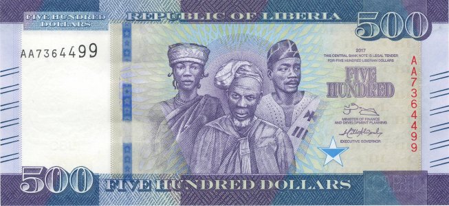 Ліберія 500 dollars 2017 P-36b UNC